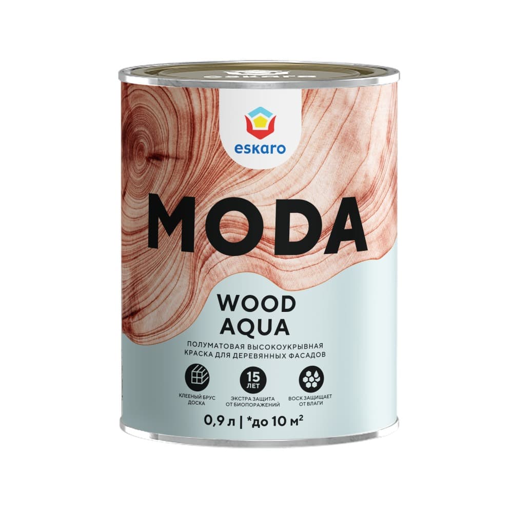 Полуматовая высокоукрывная краска для деревянных фасадов Moda Wood Aqua 0.9 л (А)