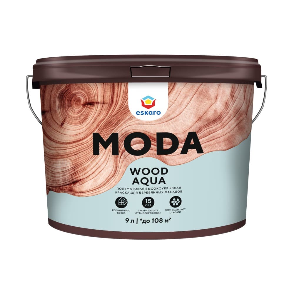 Полуматовая высокоукрывная краска для деревянных фасадов Moda Wood Aqua 9 л (A)