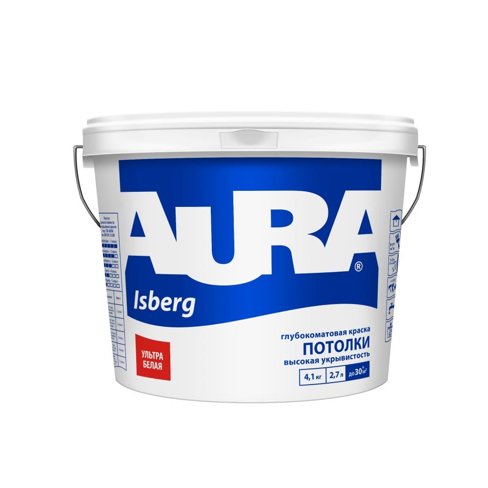Глубокоматовая высокоукрывистая краска для потолков AURA Interior Isberg 4.5 л