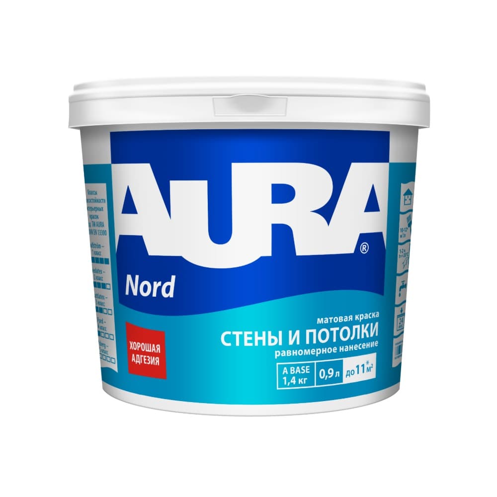 Матовая высокоукрывистая краска для стен и потолков AURA Interior Nord 0.9 л