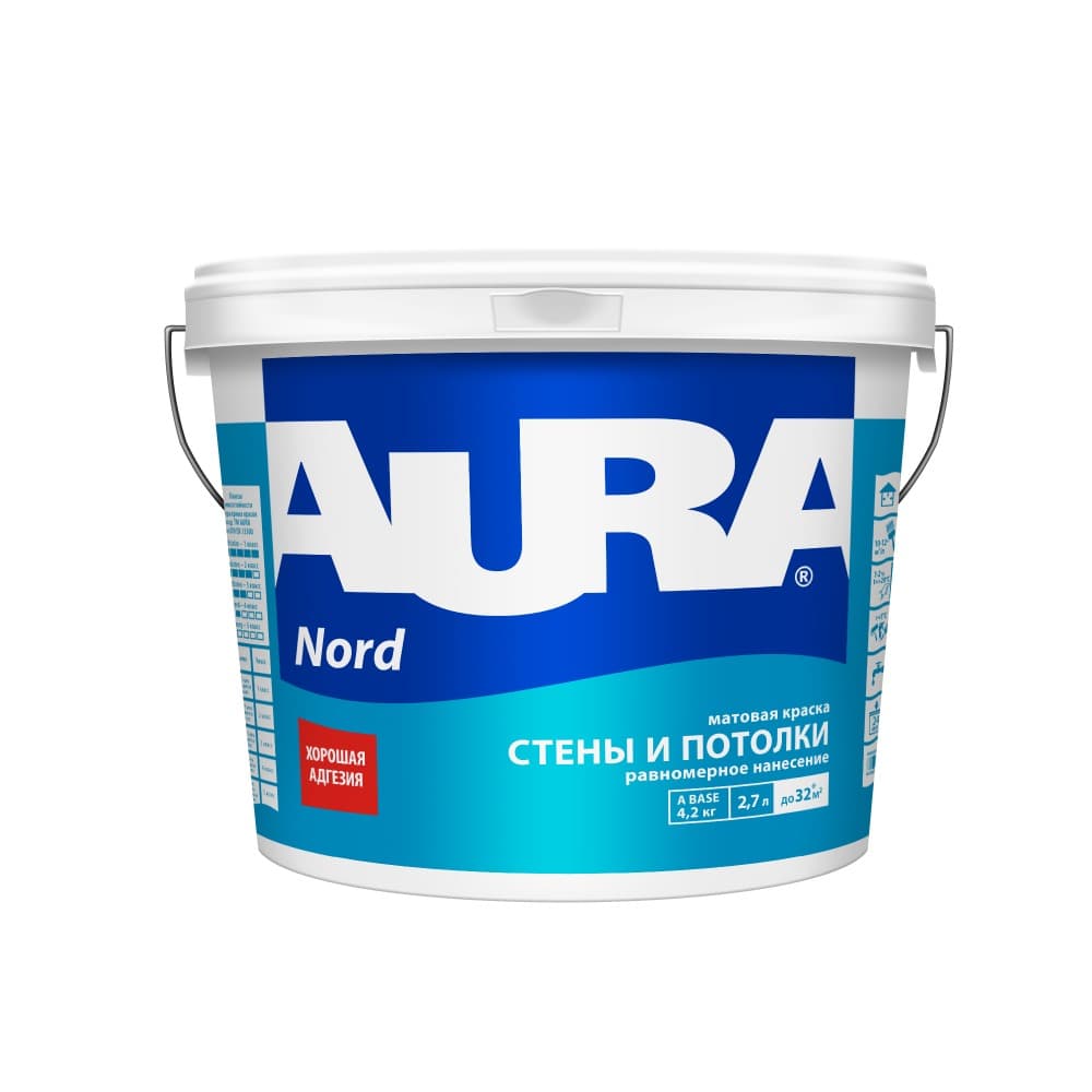 Матовая высокоукрывистая краска для стен и потолков AURA Interior Nord 2.7 л