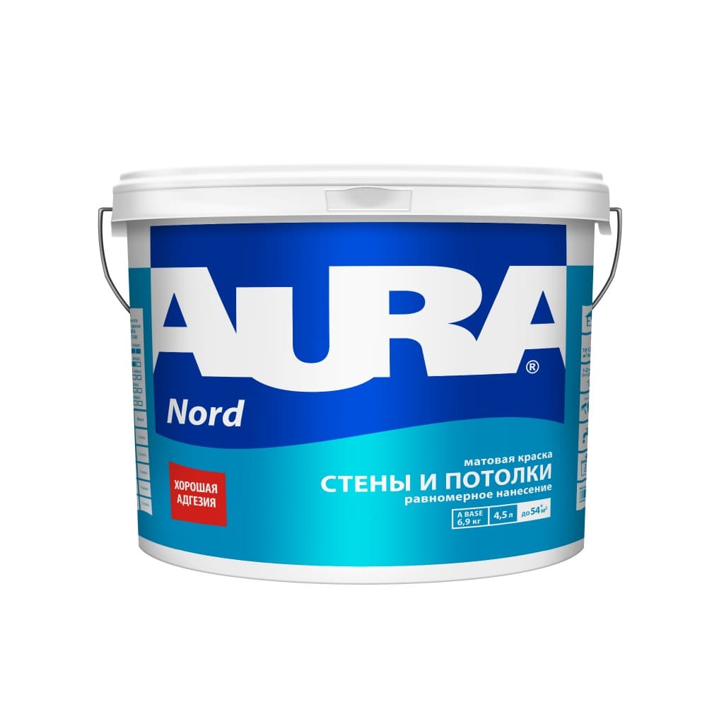 Матовая высокоукрывистая краска для стен и потолков AURA Interior Nord 4.5 л