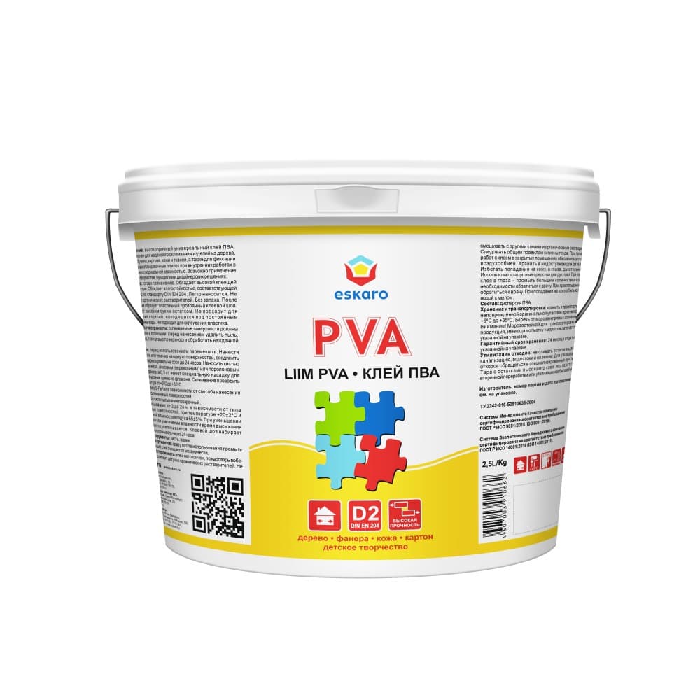 Универсальный клей ПВА для внутренних работ Eskaro PVA Liim 2.5 л