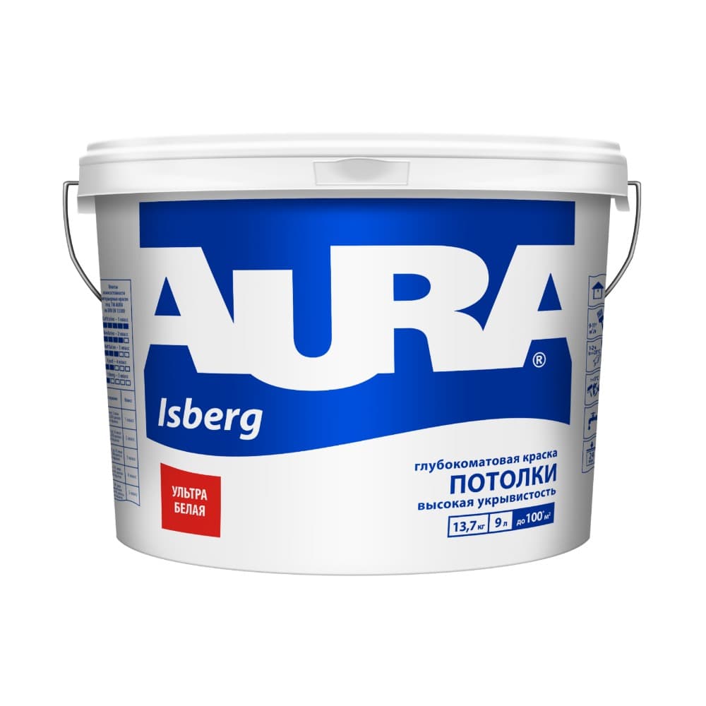 Глубокоматовая высокоукрывистая краска для потолков AURA Interior Isberg