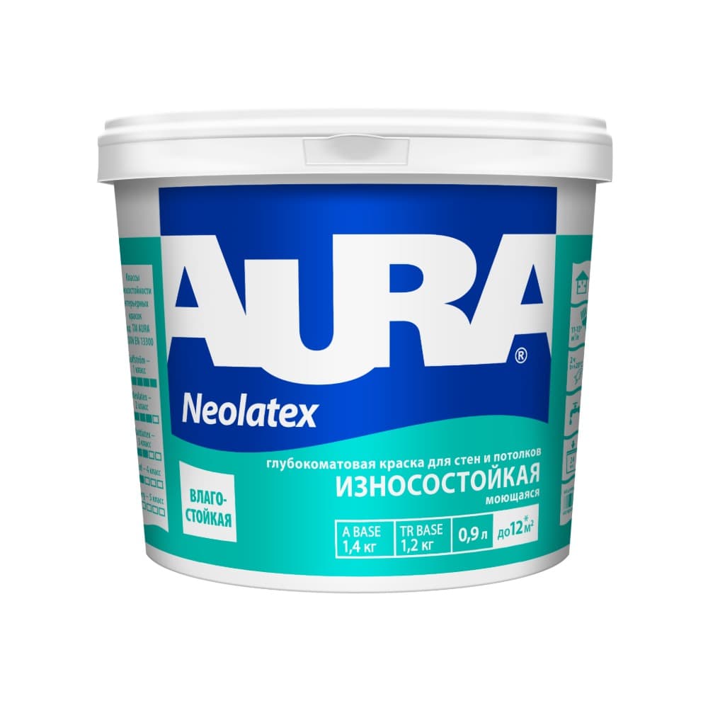 Износостойкая краска для стен и потолков AURA Interior Neolatex 0.9 л (A)