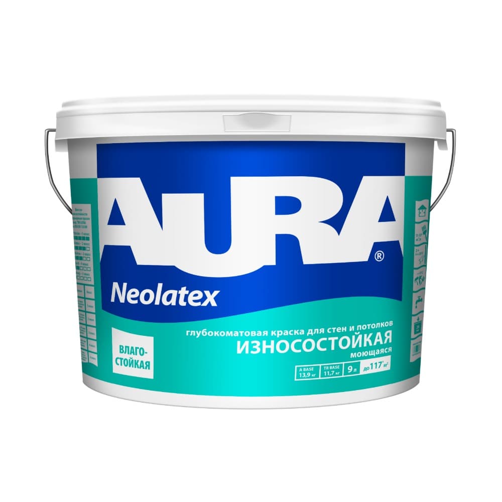 Износостойкая краска для стен и потолков AURA Interior Neolatex 9 л (A)